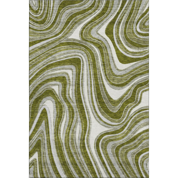 HomeRoots 9' X 12' Olive Green, Ivory & Gray Marble Washable Area Rug - UV Protected for Busy Homes & Pets 663559