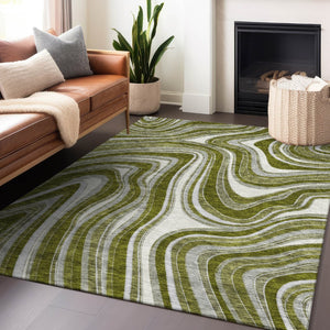 HomeRoots 9' X 12' Olive Green, Ivory & Gray Marble Washable Area Rug - UV Protected for Busy Homes & Pets 663559