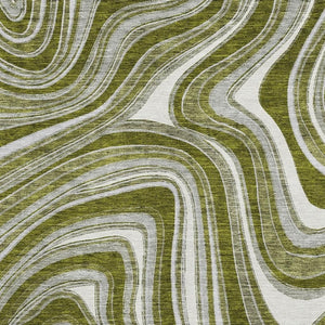 HomeRoots 9' X 12' Olive Green, Ivory & Gray Marble Washable Area Rug - UV Protected for Busy Homes & Pets 663559