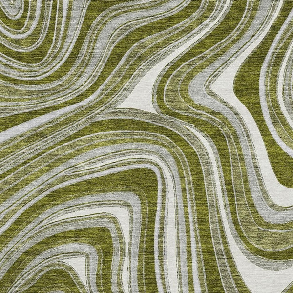 HomeRoots 9' X 12' Olive Green, Ivory & Gray Marble Washable Area Rug - UV Protected for Busy Homes & Pets 663559