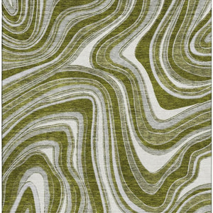 HomeRoots 9' X 12' Olive Green, Ivory & Gray Marble Washable Area Rug - UV Protected for Busy Homes & Pets 663559
