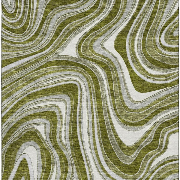 HomeRoots 9' X 12' Olive Green, Ivory & Gray Marble Washable Area Rug - UV Protected for Busy Homes & Pets 663559