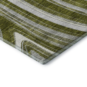 HomeRoots 10' Olive Green, Ivory & Gray Marble Washable Area Rug - Stain-Resistant, UV Protected, Durable Design 663560