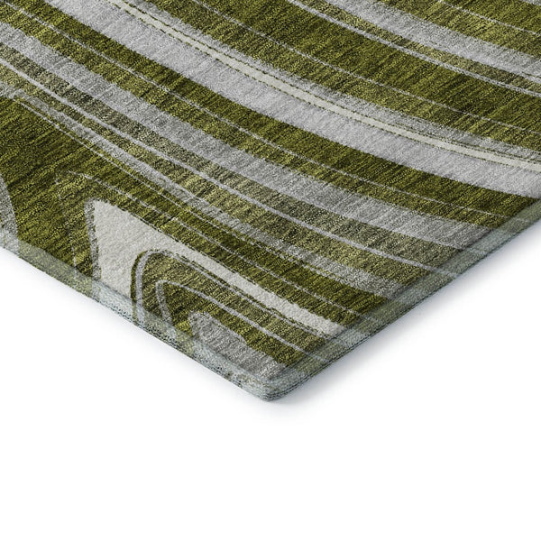 HomeRoots 10' Olive Green, Ivory & Gray Marble Washable Area Rug - Stain-Resistant, UV Protected, Durable Design 663560