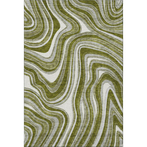 HomeRoots 10' Olive Green, Ivory & Gray Marble Washable Area Rug - Stain-Resistant, UV Protected, Durable Design 663560