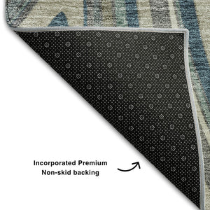 HomeRoots 8' Teal Ivory And Taupe Marble Washable Round Rug - Durable, UV-Protected, Modern Design for Any Space 663563