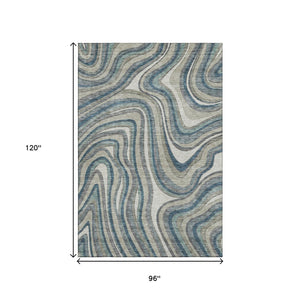 HomeRoots 8' X 10' Teal Ivory Taupe Marble Washable Area Rug - Stylish, Durable & UV-Protected for Every Room 663564
