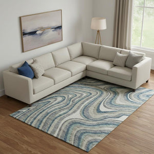 HomeRoots 8' X 10' Teal Ivory Taupe Marble Washable Area Rug - Stylish, Durable & UV-Protected for Every Room 663564