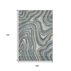 HomeRoots 9' X 12' Teal Ivory Taupe Marble Area Rug - Stylish, Washable, UV-Protected & Perfect for High-Traffic Homes 663565