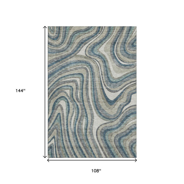 HomeRoots 9' X 12' Teal Ivory Taupe Marble Area Rug - Stylish, Washable, UV-Protected & Perfect for High-Traffic Homes 663565