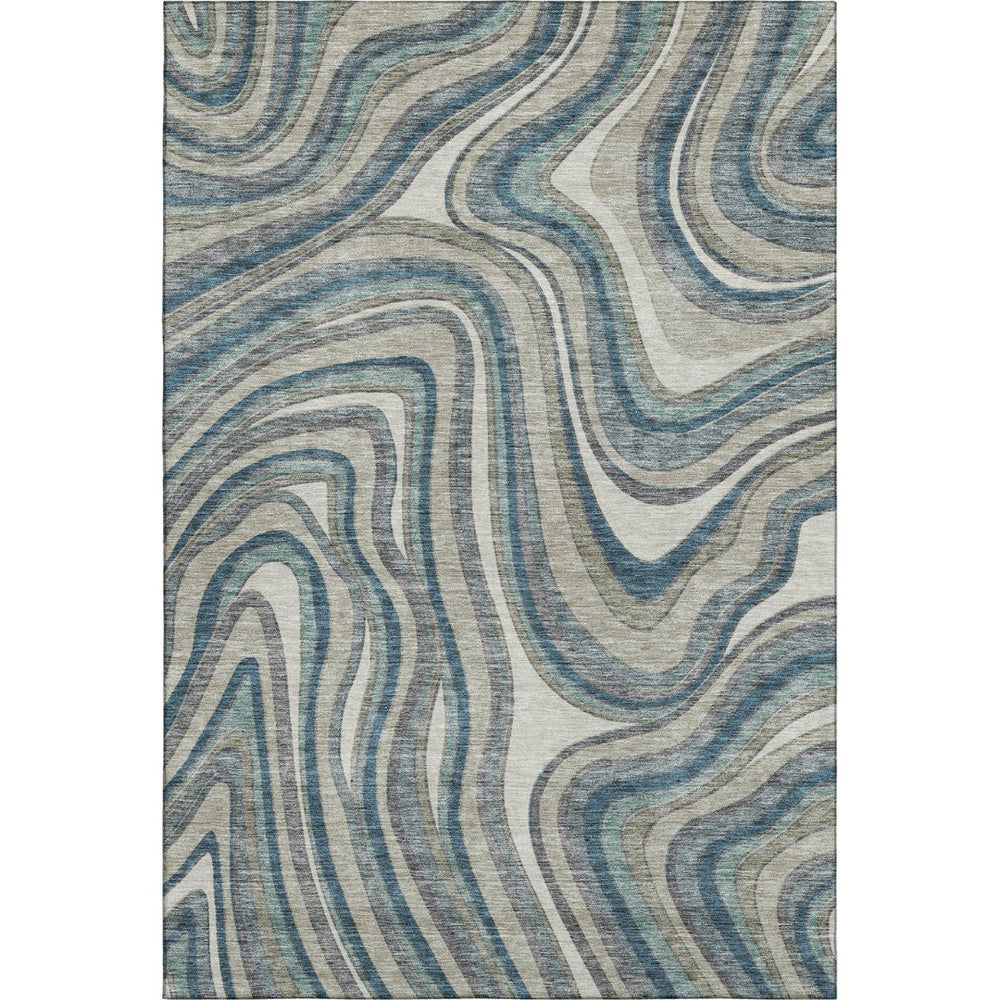 HomeRoots 9' X 12' Teal Ivory Taupe Marble Area Rug - Stylish, Washable, UV-Protected & Perfect for High-Traffic Homes 663565