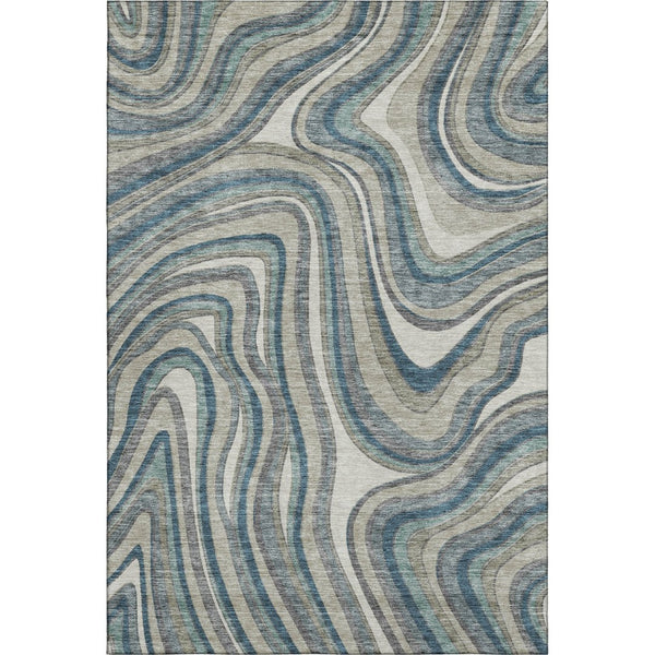 HomeRoots 10' Teal Ivory Taupe Marble Washable Area Rug - Stain Resistant, UV Protected, Durable Design! 663566