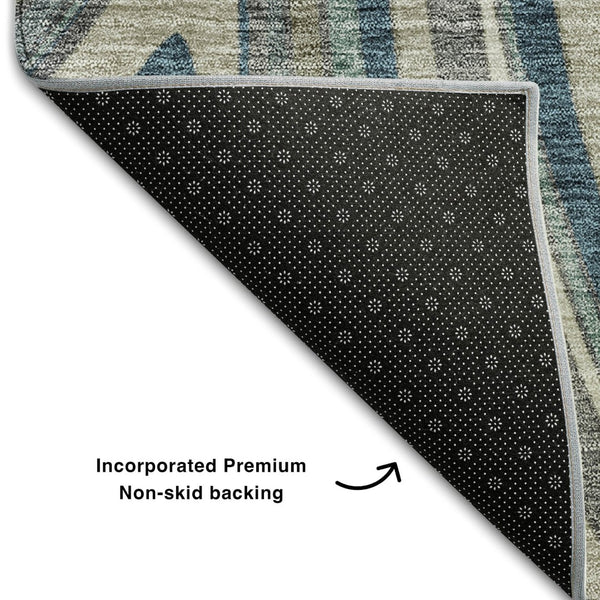 HomeRoots 10' Teal Ivory Taupe Marble Washable Area Rug - Stain Resistant, UV Protected, Durable Design! 663566