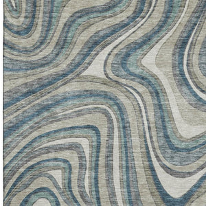 HomeRoots 10' Teal Ivory Taupe Marble Washable Area Rug - Stain Resistant, UV Protected, Durable Design! 663566