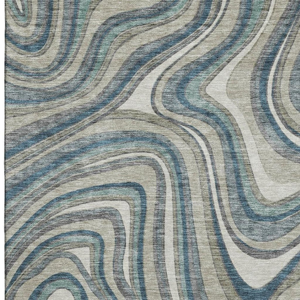 HomeRoots 10' Teal Ivory Taupe Marble Washable Area Rug - Stain Resistant, UV Protected, Durable Design! 663566