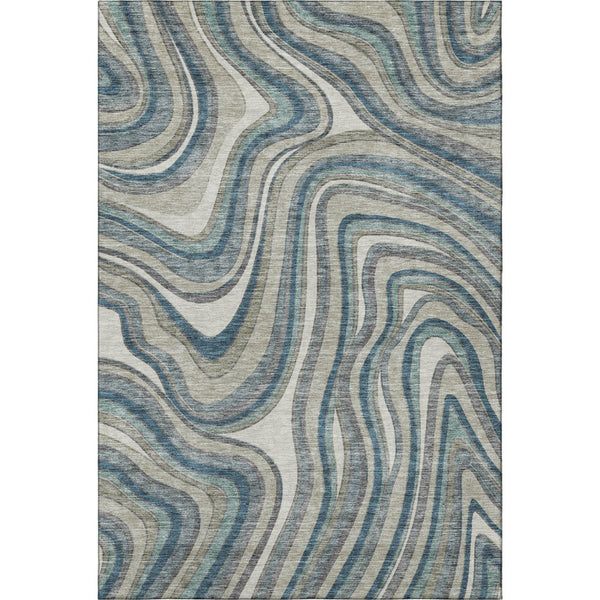HomeRoots 10' Teal Ivory Taupe Marble Washable Area Rug - Stain Resistant, UV Protected, Durable Design! 663566