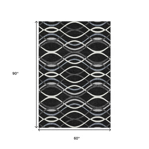 HomeRoots 5' X 8' Modern Black, Ivory & Gray Abstract Area Rug – Washable, Stain Resistant, UV Protected Design 663568