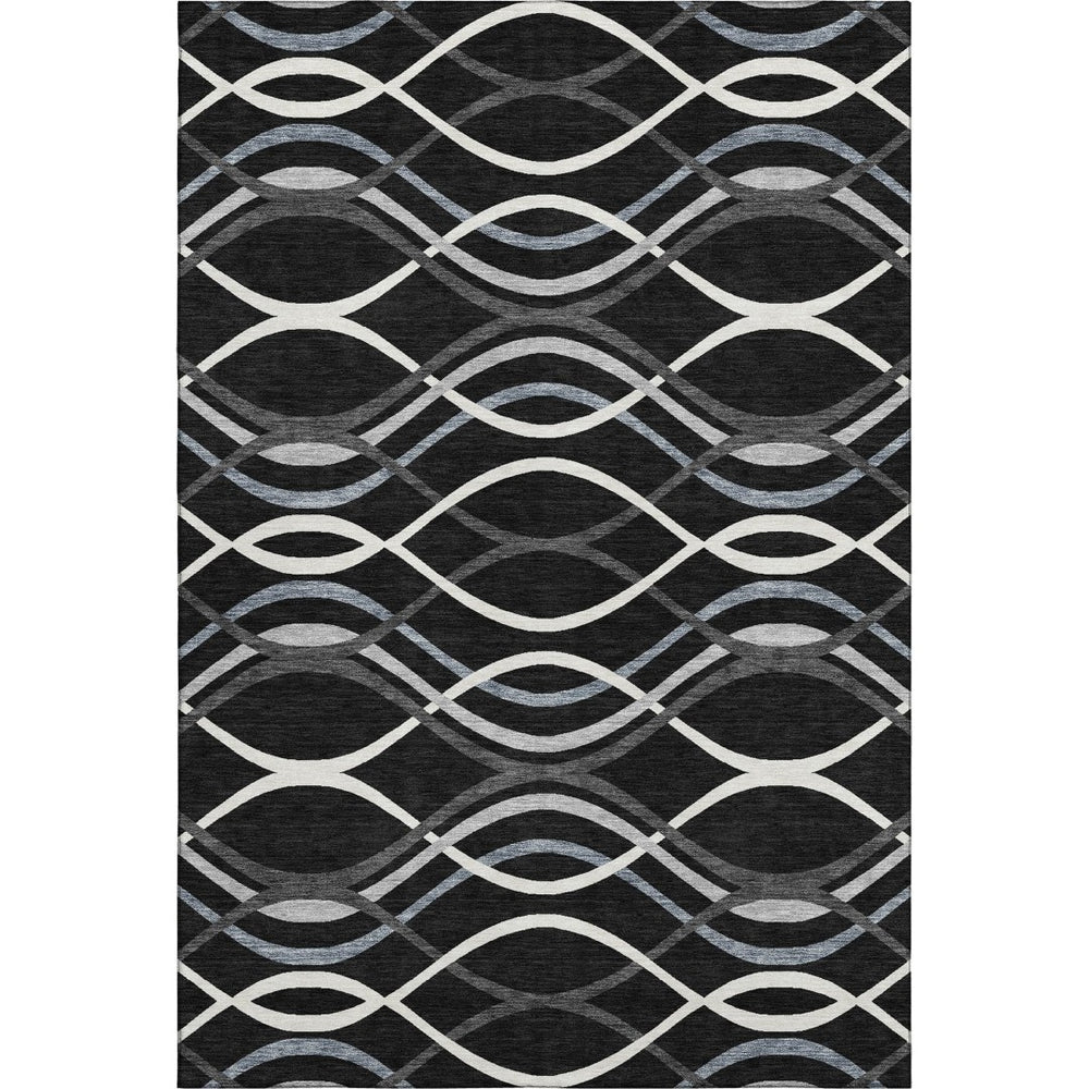 HomeRoots 5' X 8' Modern Black, Ivory & Gray Abstract Area Rug – Washable, Stain Resistant, UV Protected Design 663568