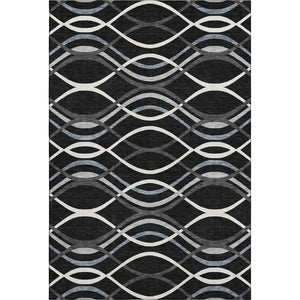 HomeRoots 5' X 8' Modern Black, Ivory & Gray Abstract Area Rug – Washable, Stain Resistant, UV Protected Design 663568