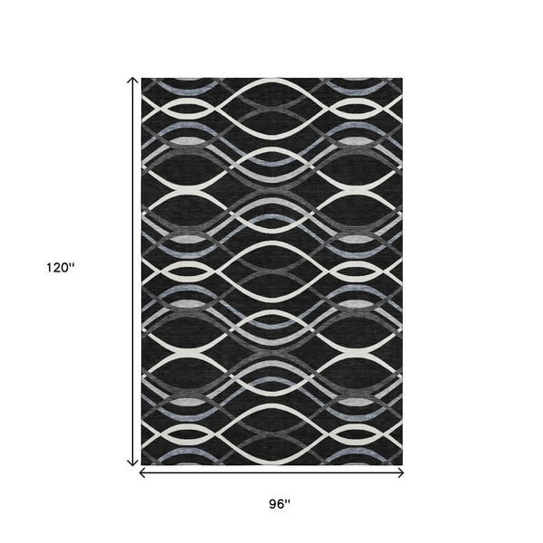 HomeRoots 8' X 10' Modern Black Ivory Gray Abstract Washable Area Rug with UV Protection & Stain Resistance 663570