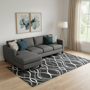 HomeRoots 8' X 10' Modern Black Ivory Gray Abstract Washable Area Rug with UV Protection & Stain Resistance 663570