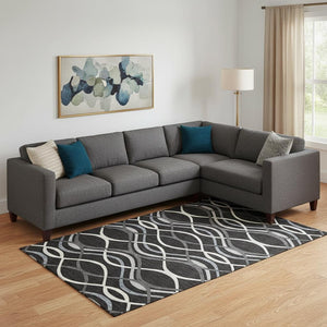 HomeRoots 9' X 12' Washable Black Ivory Gray Abstract Area Rug with UV Protection for Modern Homes & Pets 663571