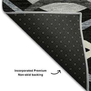 HomeRoots 9' X 12' Washable Black Ivory Gray Abstract Area Rug with UV Protection for Modern Homes & Pets 663571