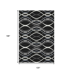 HomeRoots 10' X 14' Black Ivory and Gray Abstract Washable Rug - Stylish, Durable, UV-Protected for Any Space 663572