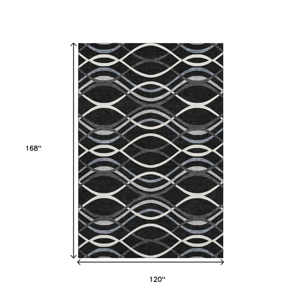 HomeRoots 10' X 14' Black Ivory and Gray Abstract Washable Rug - Stylish, Durable, UV-Protected for Any Space 663572