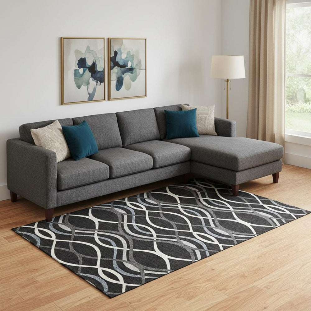 HomeRoots 10' X 14' Black Ivory and Gray Abstract Washable Rug - Stylish, Durable, UV-Protected for Any Space 663572