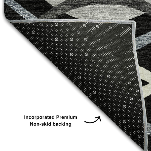 HomeRoots 10' X 14' Black Ivory and Gray Abstract Washable Rug - Stylish, Durable, UV-Protected for Any Space 663572