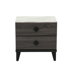 English Elm Two-tone Mid-Century Nightstand with 2 Drawers, Color-Blocked Design, Rhombic Pulls & Spacious Top Grey B016P251325