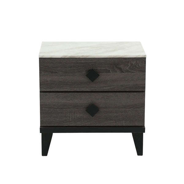 English Elm Two-tone Mid-Century Nightstand with 2 Drawers, Color-Blocked Design, Rhombic Pulls & Spacious Top Grey B016P251325