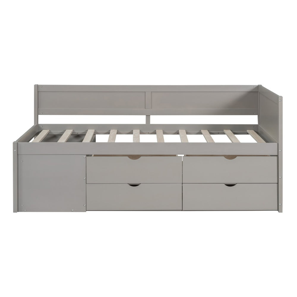HomeRoots Gray Wood Twin Day Bed with Storage Drawers - Modern Design for Versatile Sleeping & Seating Solutions 663586