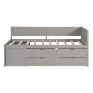 HomeRoots Gray Wood Twin Day Bed with Storage Drawers - Modern Design for Versatile Sleeping & Seating Solutions 663586
