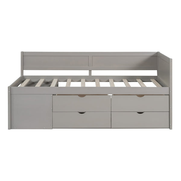 HomeRoots Gray Wood Twin Day Bed with Storage Drawers - Modern Design for Versatile Sleeping & Seating Solutions 663586