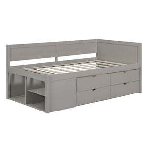 HomeRoots Gray Wood Twin Day Bed with Storage Drawers - Modern Design for Versatile Sleeping & Seating Solutions 663586