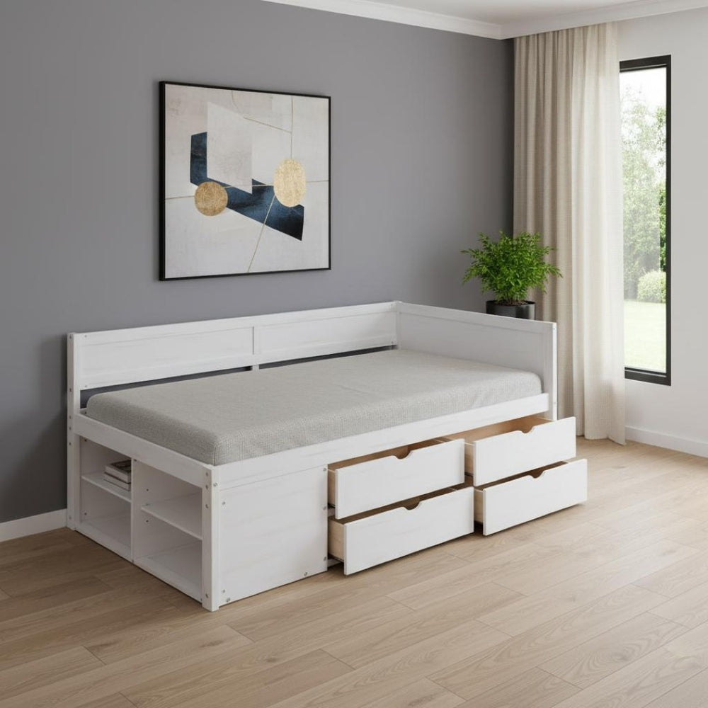 HomeRoots White Wood Twin Day Bed with Storage Drawers - Stylish, Space-Saving, and Comfortable Solution for Any Room! 663588
