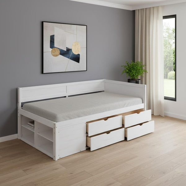 HomeRoots White Wood Twin Day Bed with Storage Drawers - Stylish, Space-Saving, and Comfortable Solution for Any Room! 663588