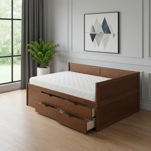 HomeRoots Walnut Wood Full Daybed with Integrated Drawers - Versatile Seating and Sleeping Solution for Any Room 663590
