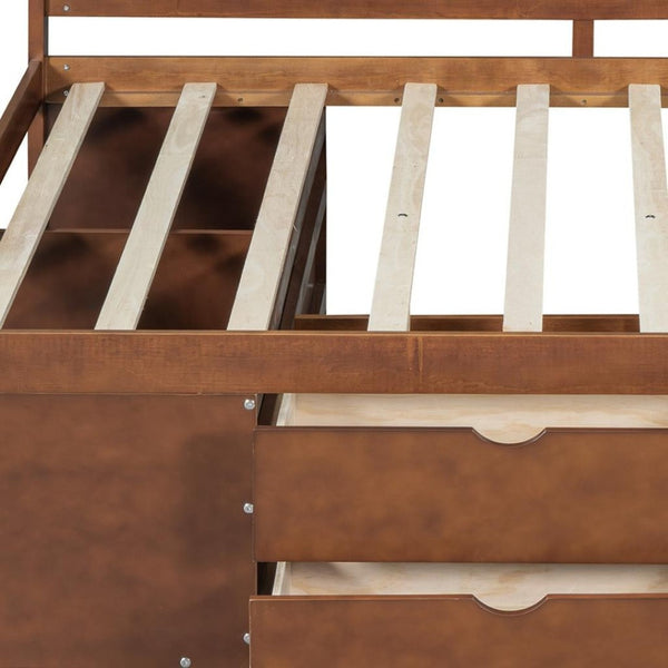 HomeRoots Walnut Wood Full Daybed with Integrated Drawers - Versatile Seating and Sleeping Solution for Any Room 663590