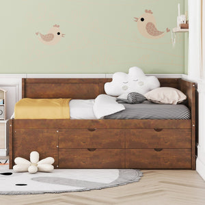 HomeRoots Walnut Wood Full Daybed with Integrated Drawers - Versatile Seating and Sleeping Solution for Any Room 663590