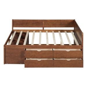 HomeRoots Walnut Wood Full Daybed with Integrated Drawers - Versatile Seating and Sleeping Solution for Any Room 663590