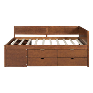 HomeRoots Walnut Wood Full Daybed with Integrated Drawers - Versatile Seating and Sleeping Solution for Any Room 663590