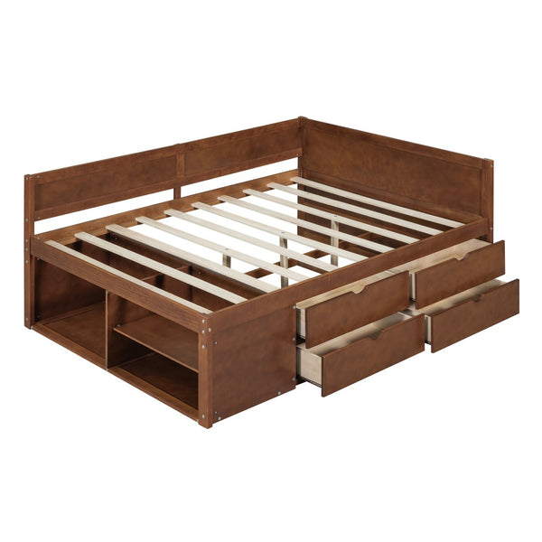 HomeRoots Walnut Wood Full Daybed with Integrated Drawers - Versatile Seating and Sleeping Solution for Any Room 663590