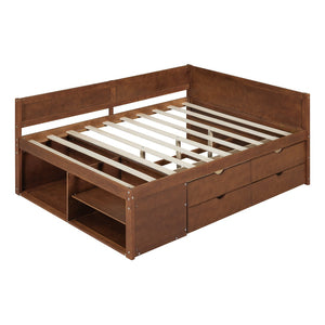 HomeRoots Walnut Wood Full Daybed with Integrated Drawers - Versatile Seating and Sleeping Solution for Any Room 663590