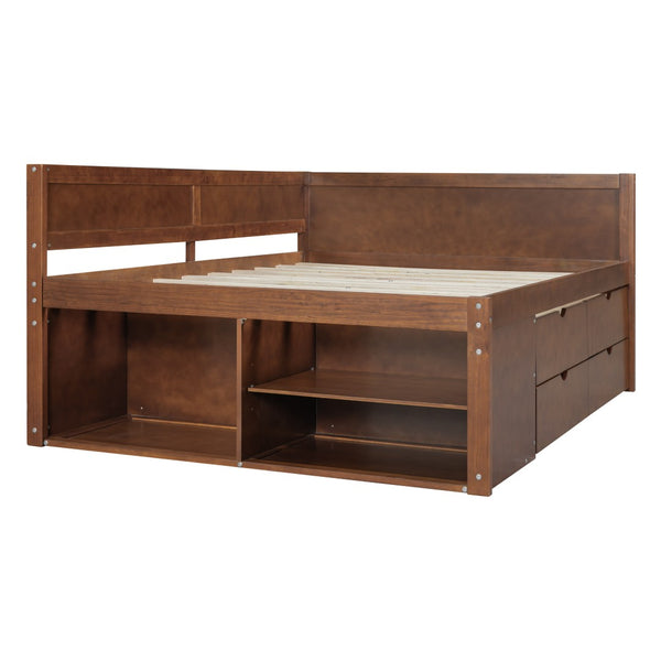 HomeRoots Walnut Wood Full Daybed with Integrated Drawers - Versatile Seating and Sleeping Solution for Any Room 663590