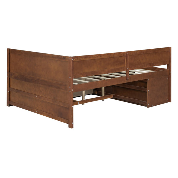 HomeRoots Walnut Wood Full Daybed with Integrated Drawers - Versatile Seating and Sleeping Solution for Any Room 663590