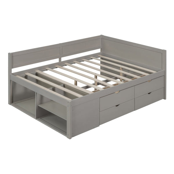 HomeRoots Gray Wood Full Day Bed with Storage Drawers - Versatile Sofa & Comfortable Guest Bed for Any Room 663592