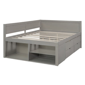 HomeRoots Gray Wood Full Day Bed with Storage Drawers - Versatile Sofa & Comfortable Guest Bed for Any Room 663592